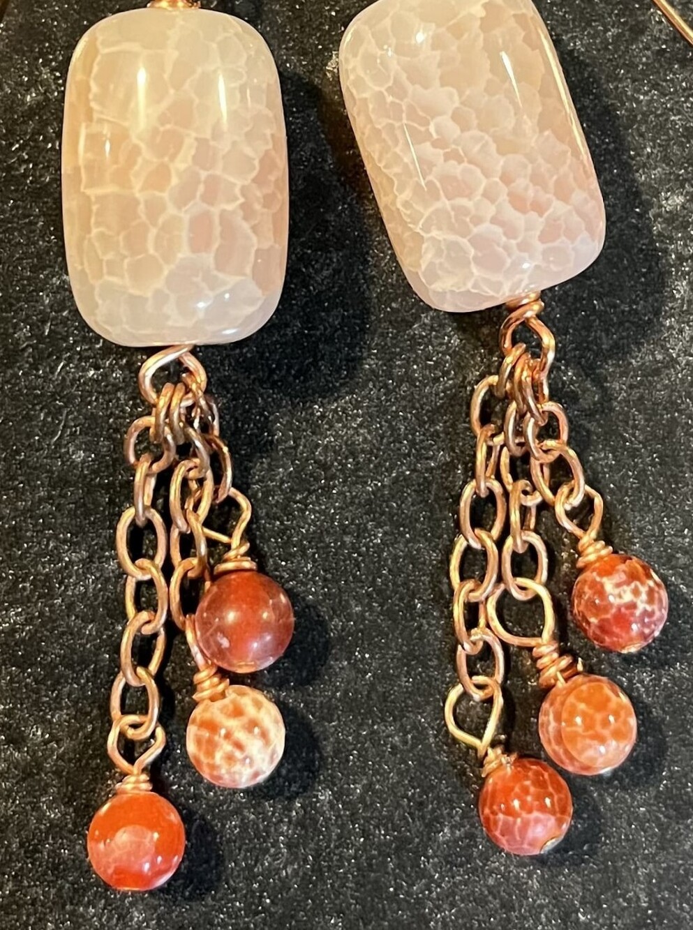 Fire Crackle Agate Genuine Gemstone Handmade Earrings, Copper Chain & Ear wires